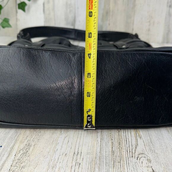 Cole Haan Black Leather Pebbled Satchel Handbag Metallic Trim Large Bag Purse - Picture 7 of 8